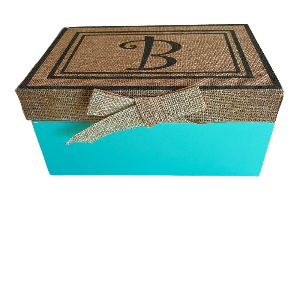 Jewelry/Storage Box Turquoise/Jute Decor with Letter B